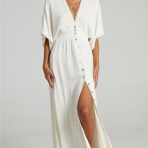 Showpo Cream Button-Front Maxi Dress with Thigh Slit